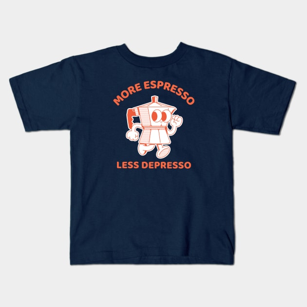 More Espresso Less Depresso, Moka Pot Orange Print Kids T-Shirt by Printed Passion